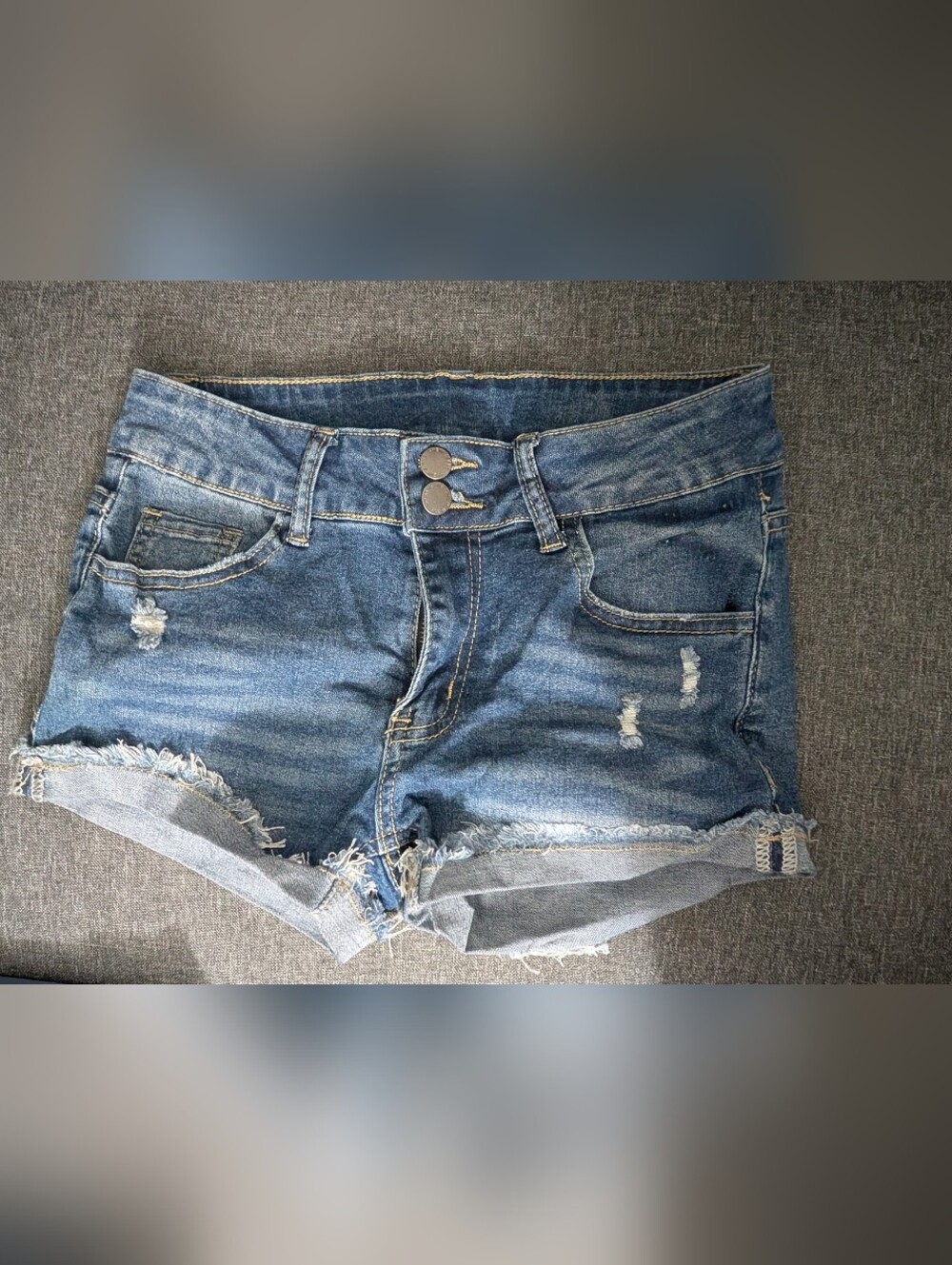 SHEIN Blue Distressed Denim Jean Shorts with Frayed Hem